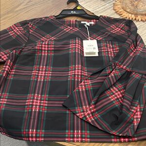 Elegant Plaid Blouse - Black, Red, and Green